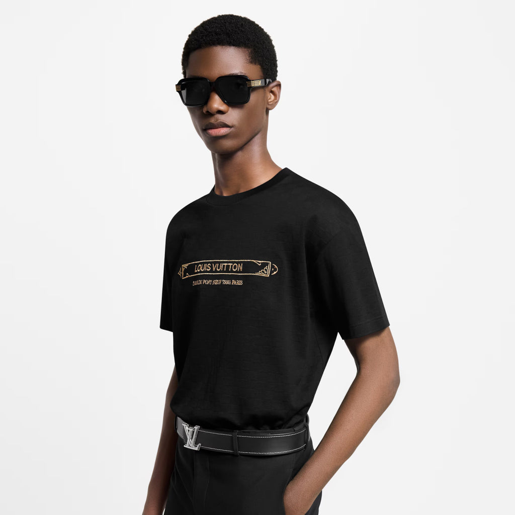Louis Vuitton Men's Summer Solid Color Embroidered Letter Print Round Neck Cotton Short Sleeve T-Shirt #76463