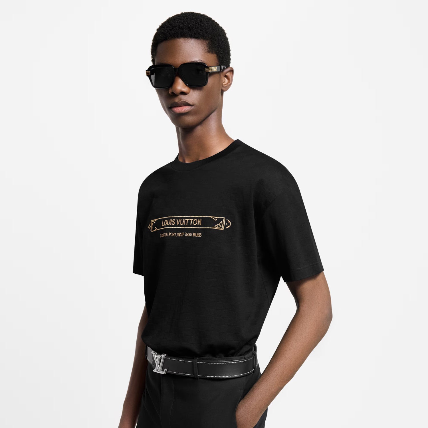 Louis Vuitton Men's Summer Solid Color Embroidered Letter Print Round Neck Cotton Short Sleeve T-Shirt #76463