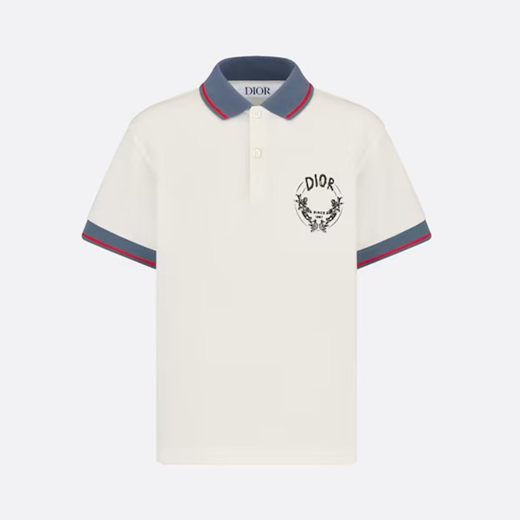 Dior Kid's Summer Logo Letter Print Striped Cotton Short Sleeve Lapel White Polo Shirt #31251