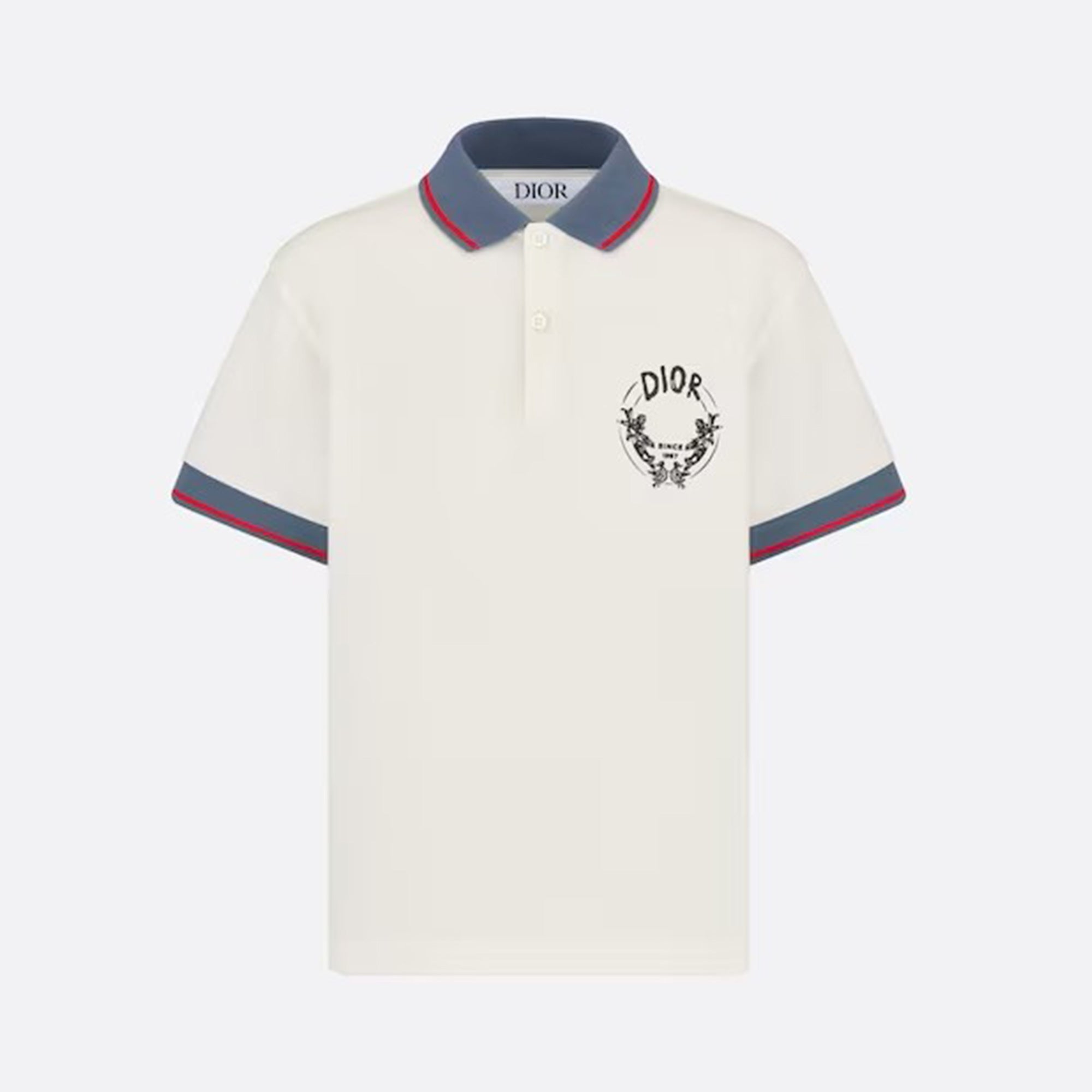 Dior Kid's Summer Logo Letter Print Striped Cotton Short Sleeve Lapel White Polo Shirt #31251