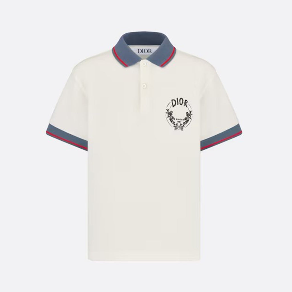 Dior Kid's Summer Logo Letter Print Striped Cotton Short Sleeve Lapel White Polo Shirt #31251