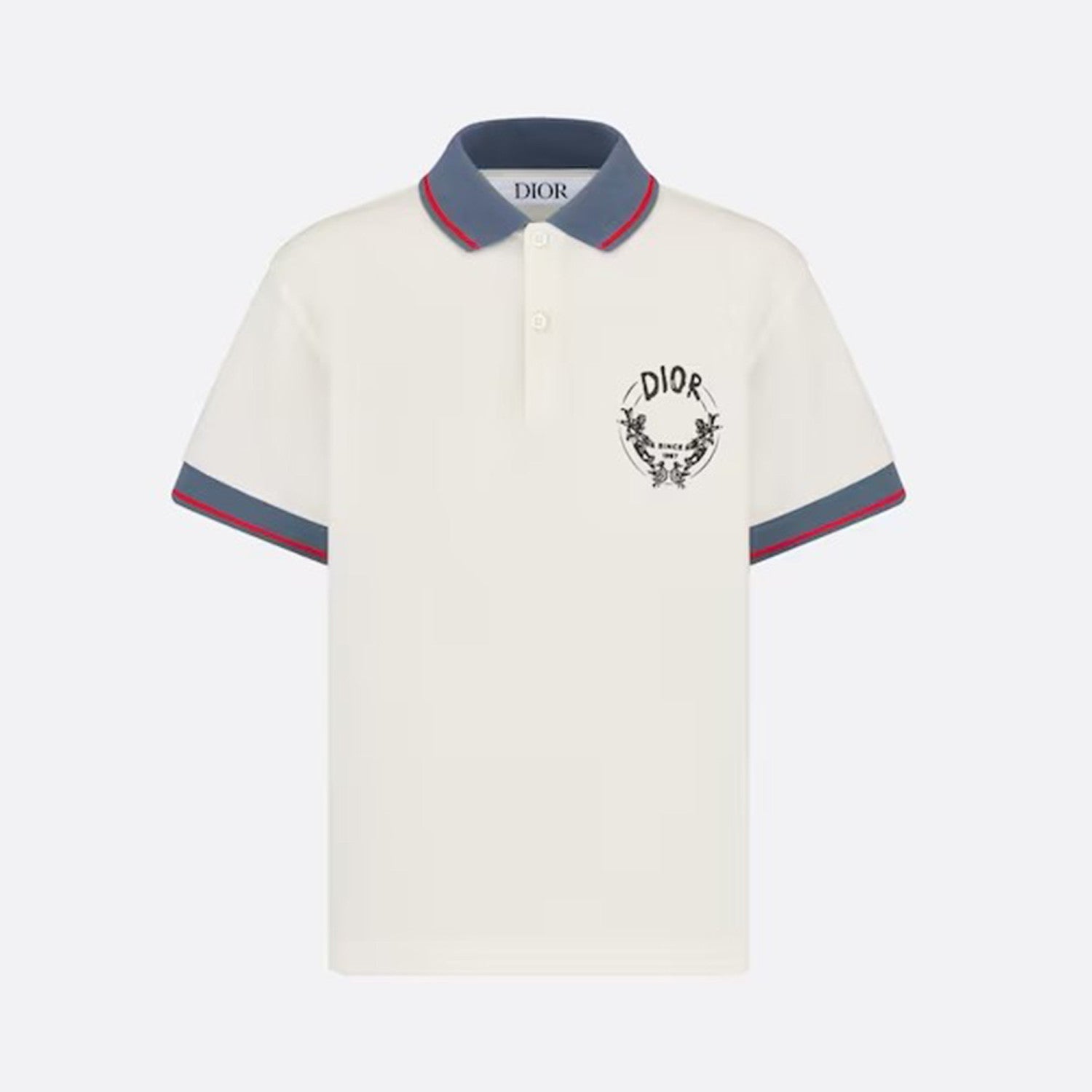 Dior Kid's Summer Logo Letter Print Striped Cotton Short Sleeve Lapel White Polo Shirt #31251