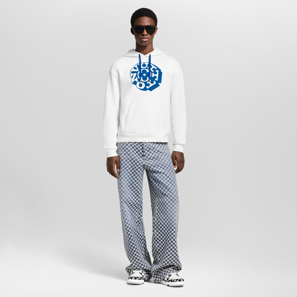Louis Vuitton Vuitton Flower Pattern Print White Sweatshirt Fashion Trend Hooded Drawstring Men's Spring And Autumn Pullover Hoodie #81419