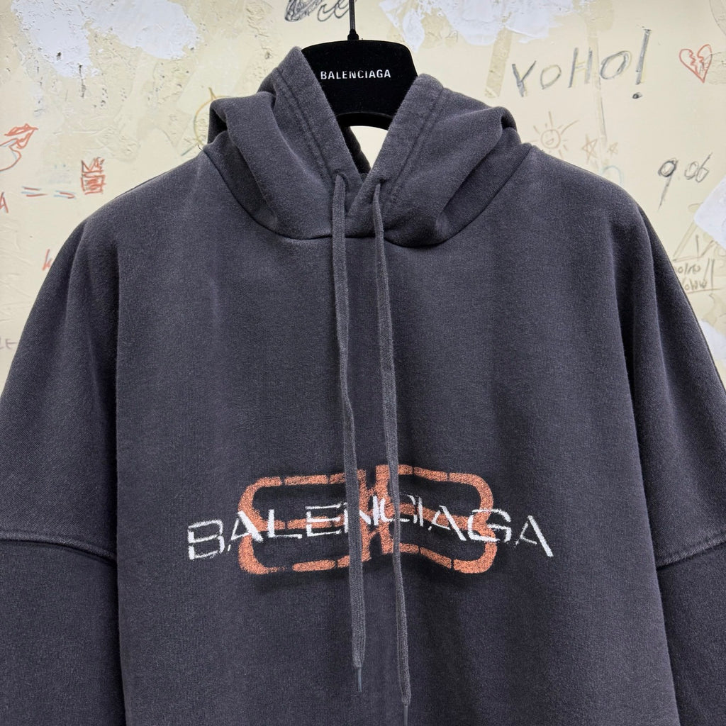 Balenciaga Men's BB Icon Stencil Hoodie Large Fit in Faded Black #333576