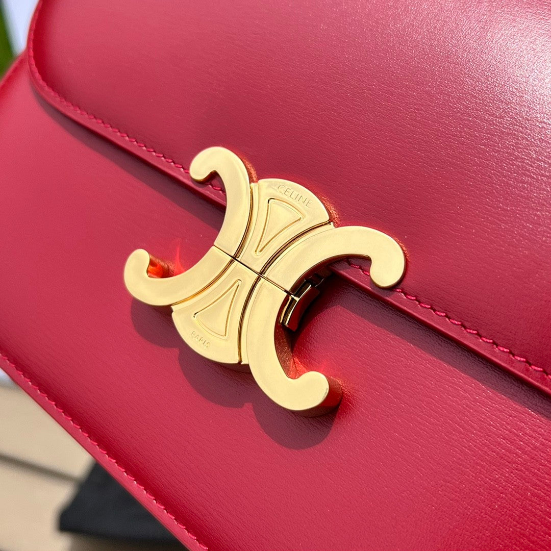 Celine Teen Triomphe Polished Cowhide Tote Women's Temperament Luxury Red Temperament Crossbody Logo Tote Handbag Bags #71967