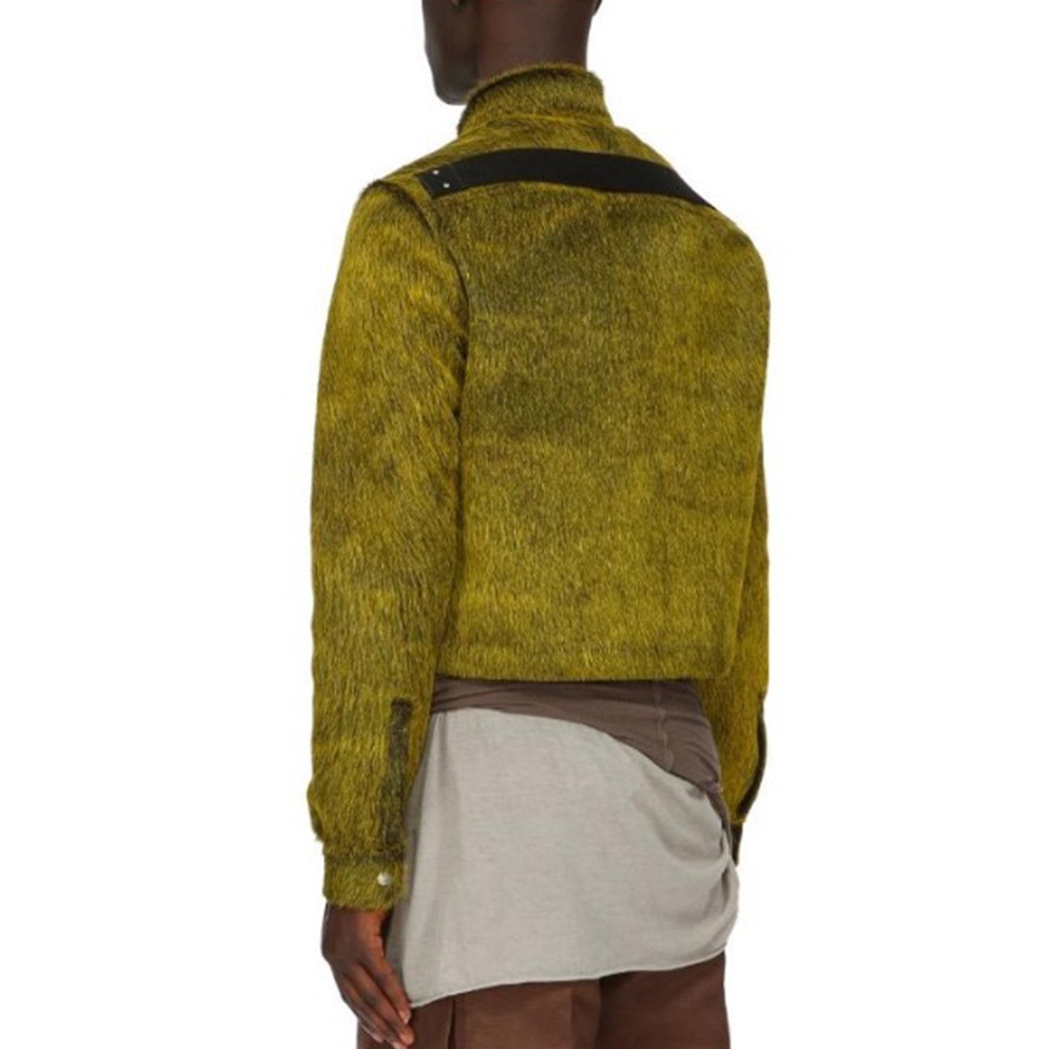 Rick Owens Men's spring and fall trend of high street retro yellow-green plush cowhide jacket lapel single-breasted casual jacket Ngvp #8247