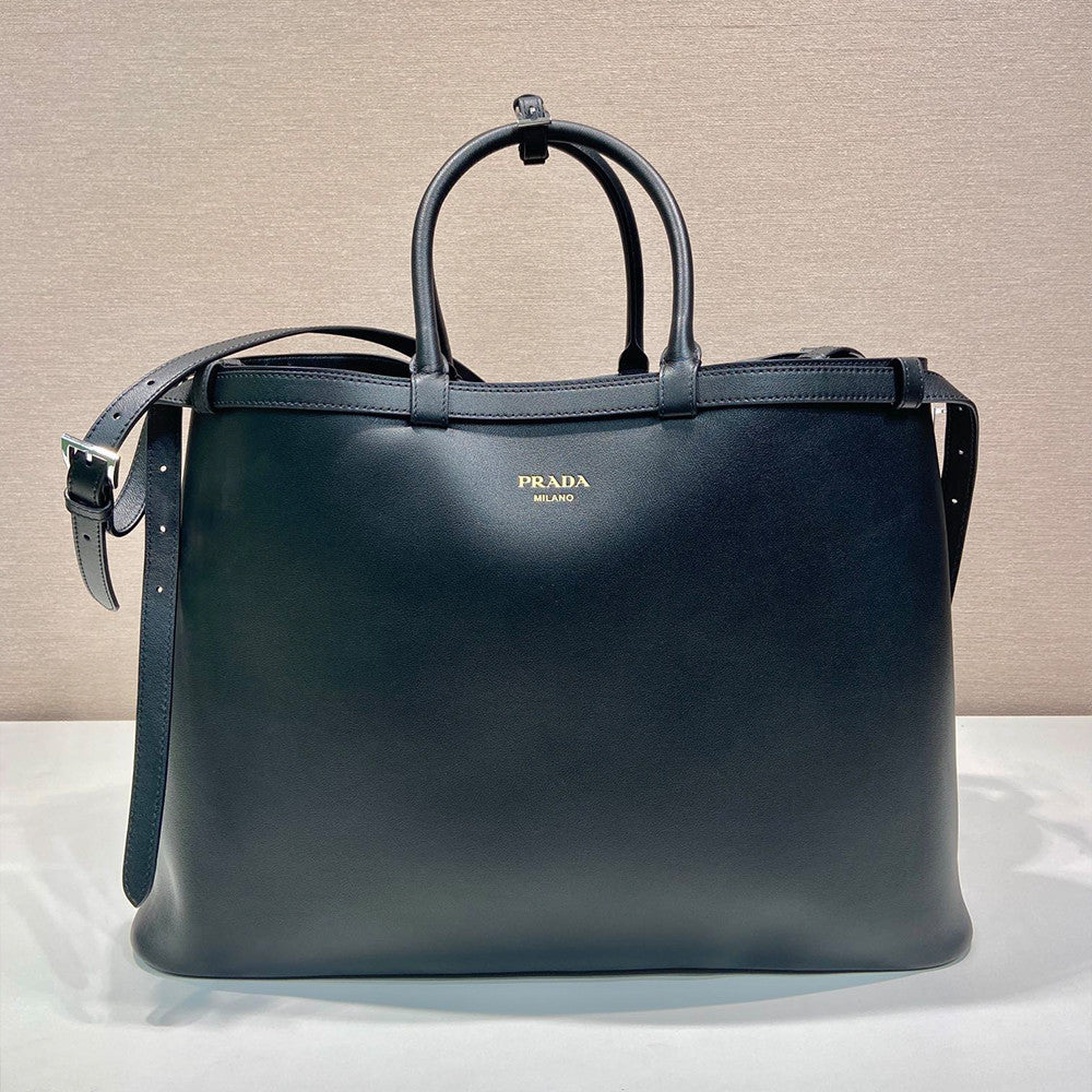 PRADA Black Prada Buckle Leather Bag With Belt #334235