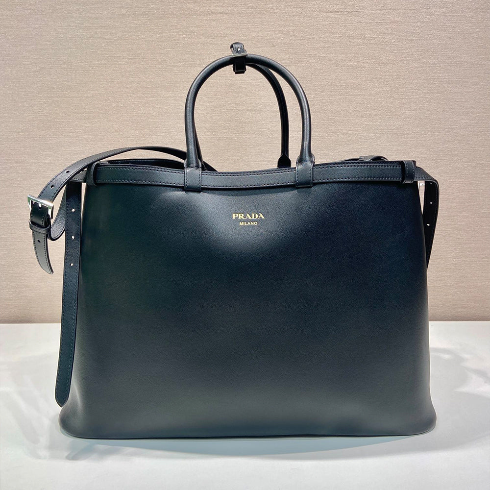 PRADA Black Prada Buckle Leather Bag With Belt #334235