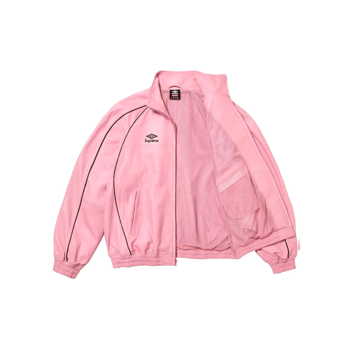 Supreme Men's And Women's  Spring/fall Fashion Casual Solid Color High Neck Zipper Front Embroidered Logo Leather Jacket #79518