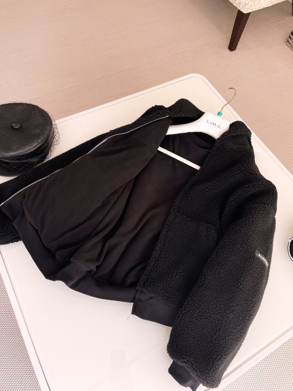 Balenciaga Men's and Women's Fall/Winter Solid Color Hooded Pellet Fleece Zipper Long Sleeve Jacket #74895