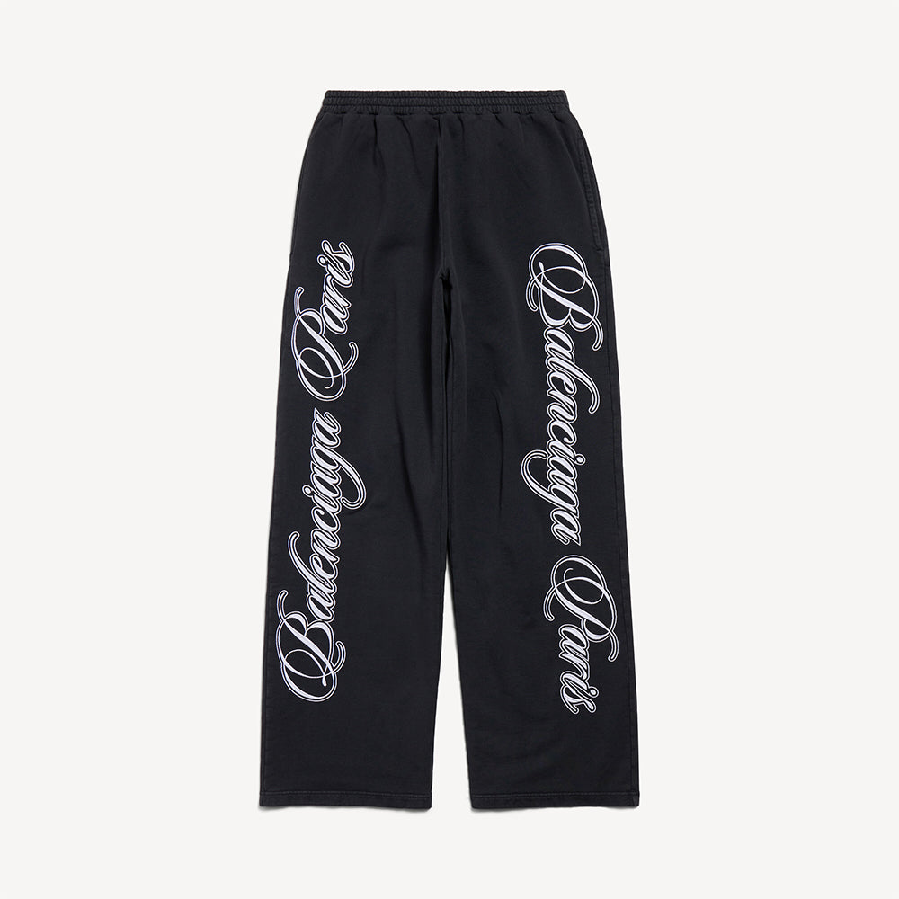 Balenciaga Men's Cursive Baggy Pants in Black white  #335553
