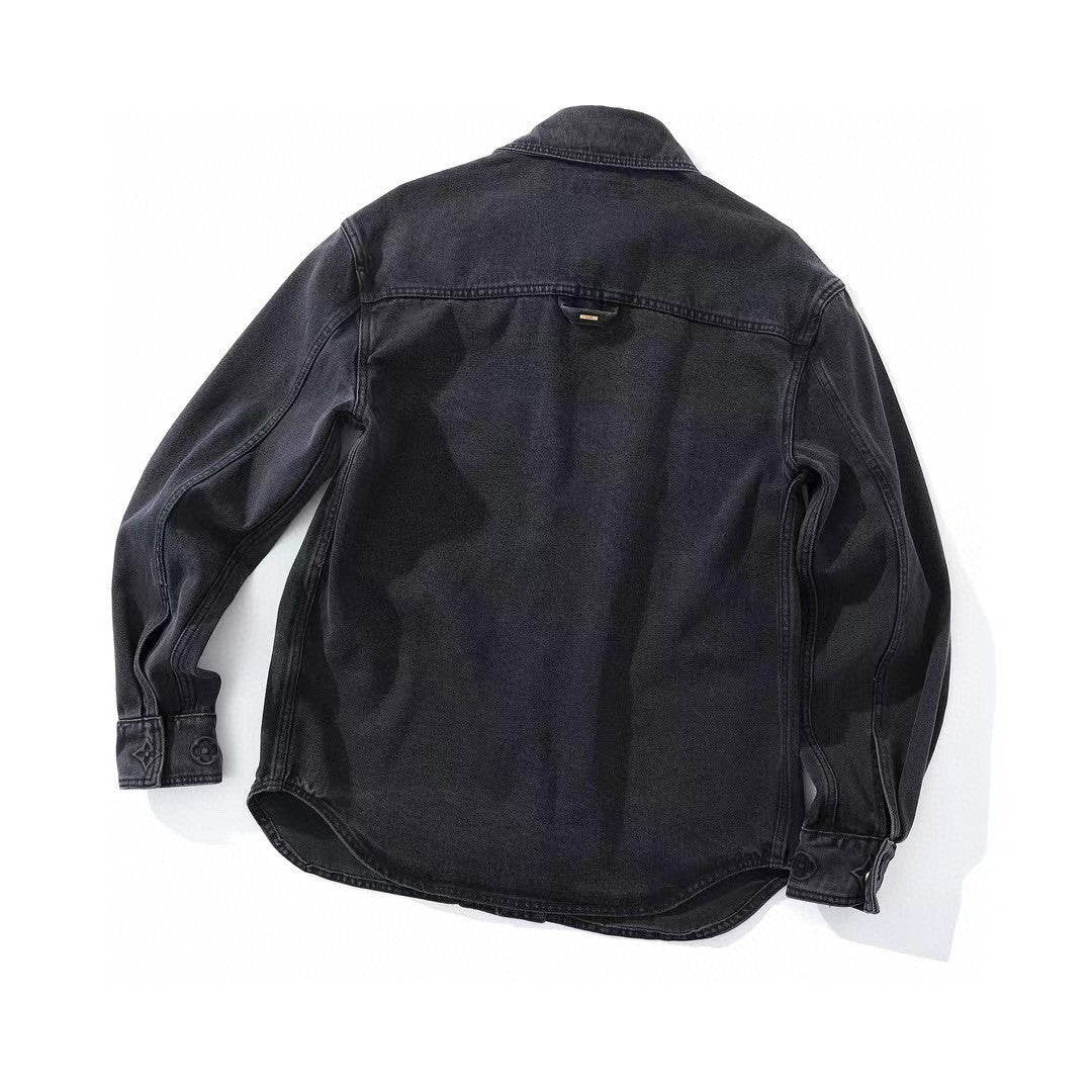 Louis Vuitton Men's Spring/autumn Fashion Casual Lapel Single Breasted Embossed Washed Denim Jacket #78387