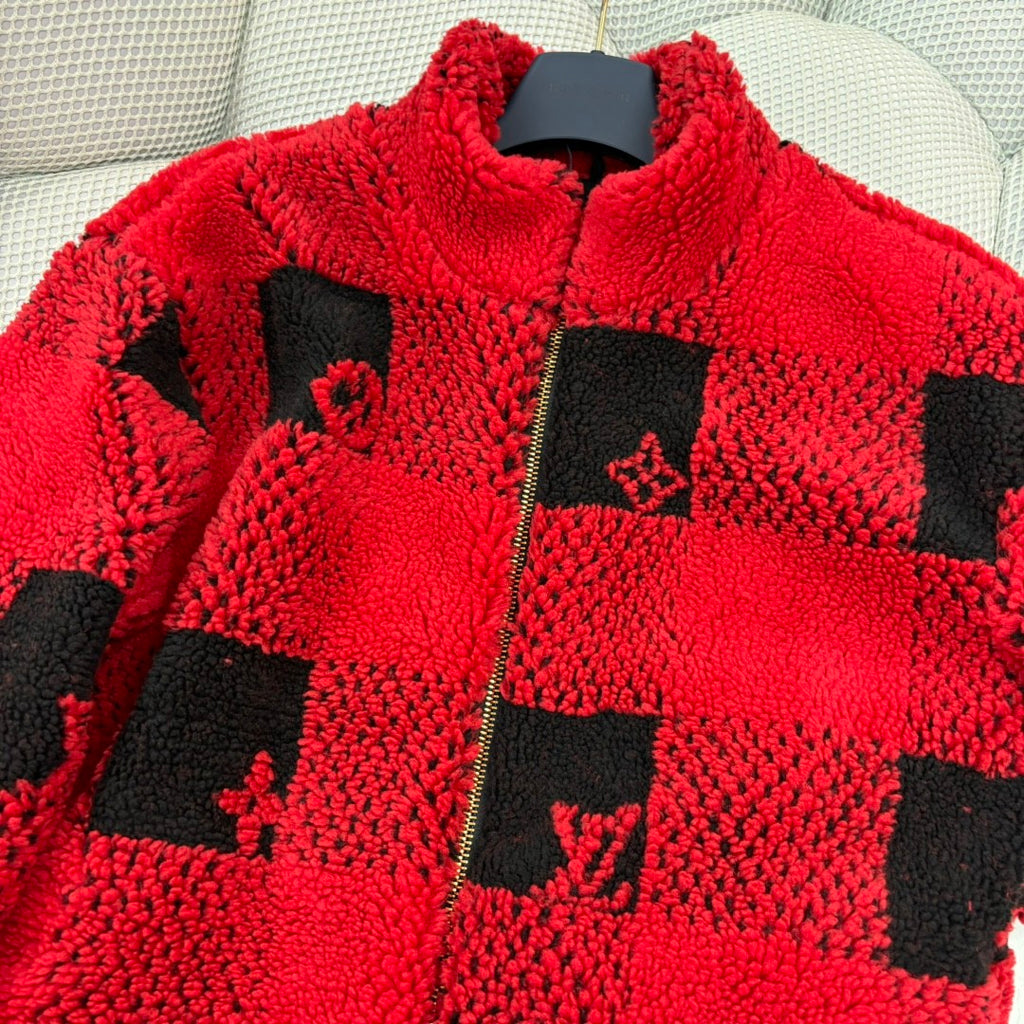Louis Vuitton Men's Fall And Winter Plaid Lapel Zipper Fitted Damier Suede Drawstring Long Sleeve Waist Jacket #71538
