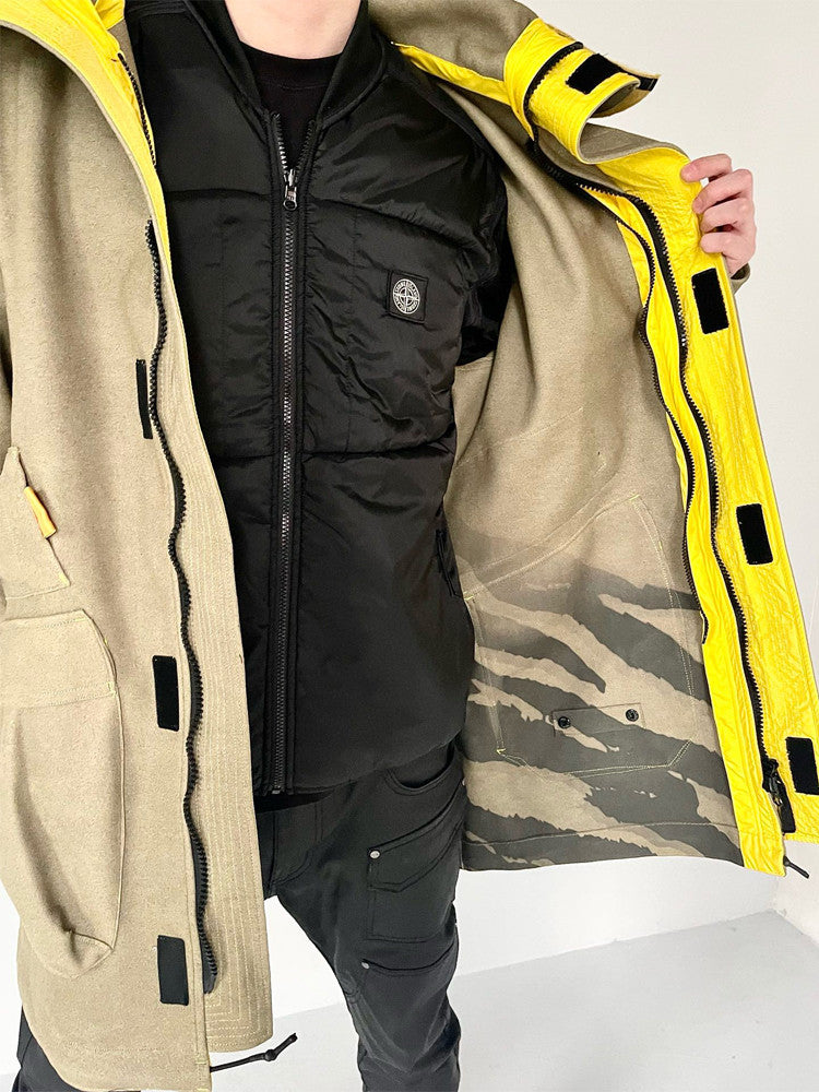 Stone Island Men's Fall And Winter Winter Thickened Suede Printed Hooded Coat Front And Back Wear Jacket With Liner #72395