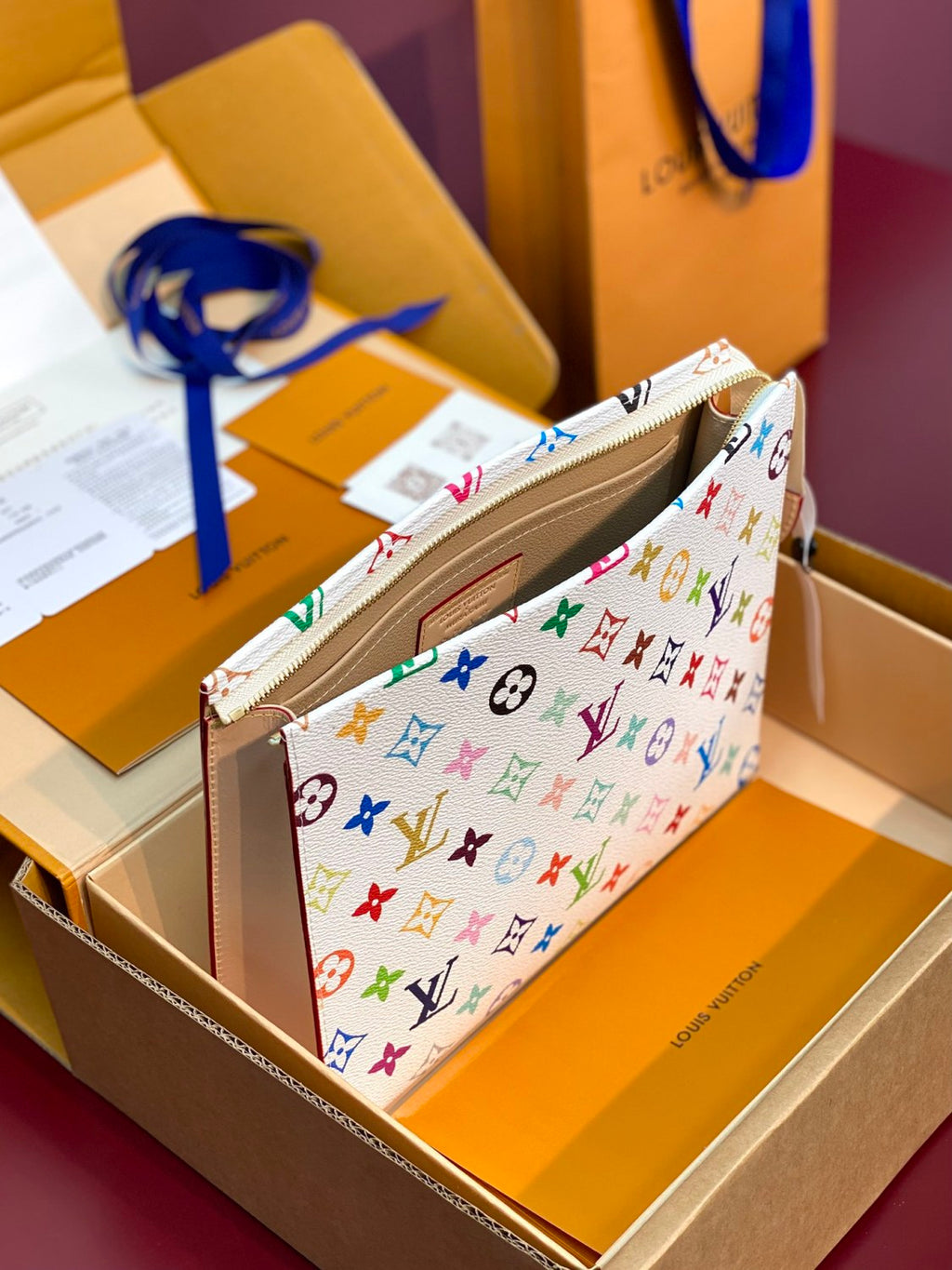 Louis Vuitton LV x TM Women's Colorful Logo Print Zipper Closure Coated Canvas Clutch Bag Bags #75164