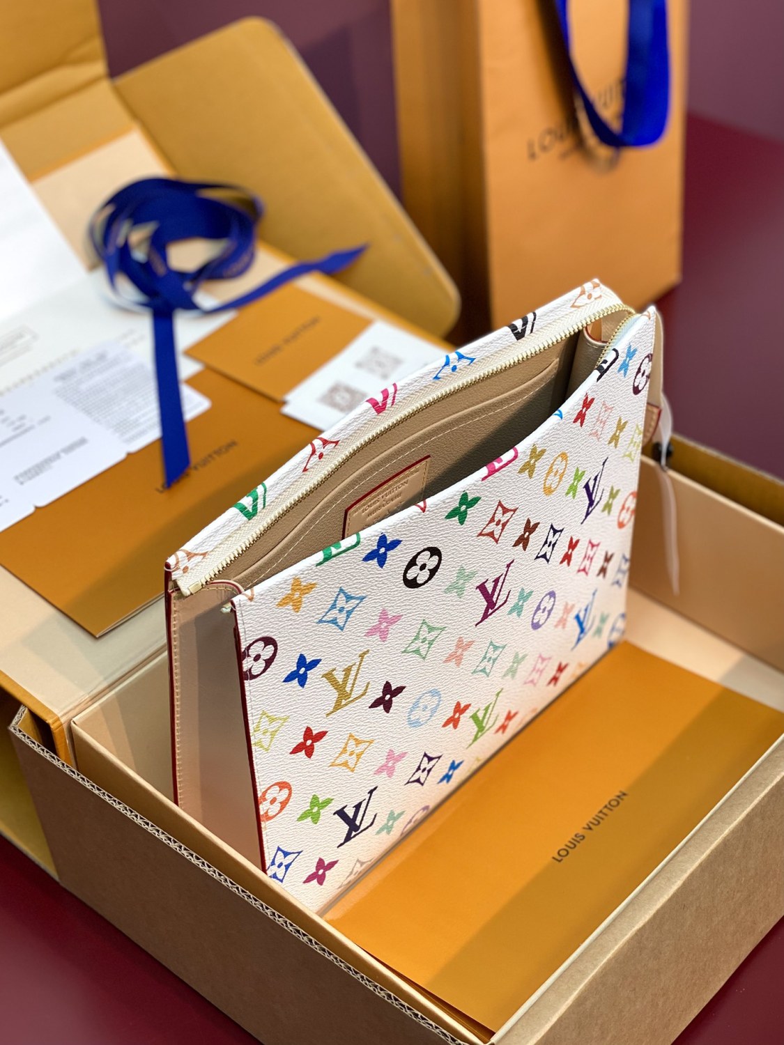 Louis Vuitton LV x TM Women's Colorful Logo Print Zipper Closure Coated Canvas Clutch Bag Bags #75164