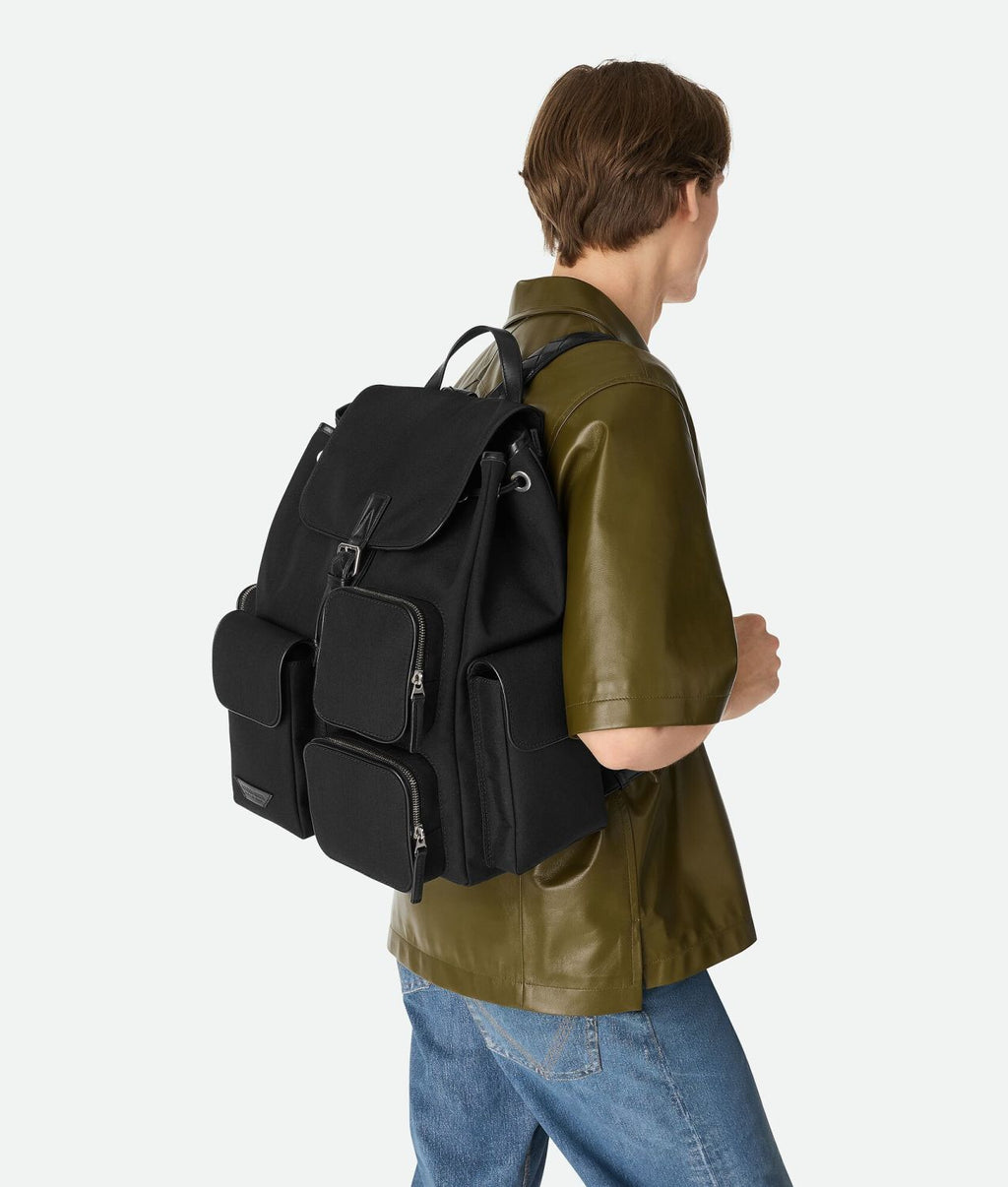 Bottega Veneta Crossroad Multi-Pocket Nylon Backpack Woven Leather Adjustable Straps #333014