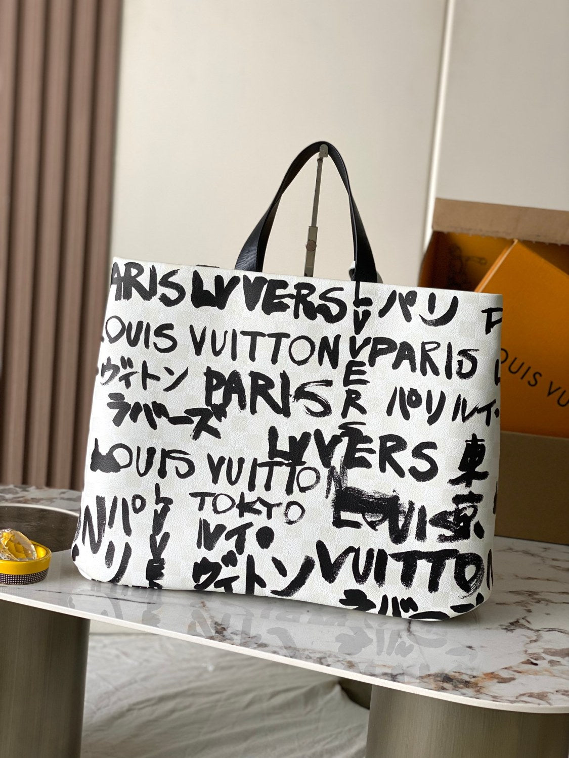 LOUIS VUITTON x Men's and Women's Shopper Tote Medium Bag Daily Cowhide Shopping Bag With Brand Logo Print #332254