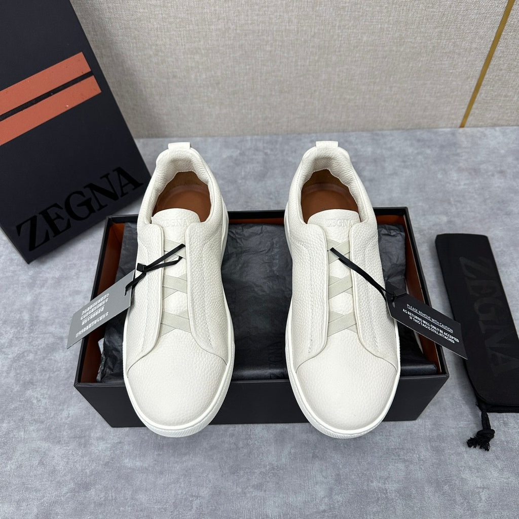 Ermenegildo Zegna Men's Solid Color Leather Fabric Simple Flat Casual Shoes #77176