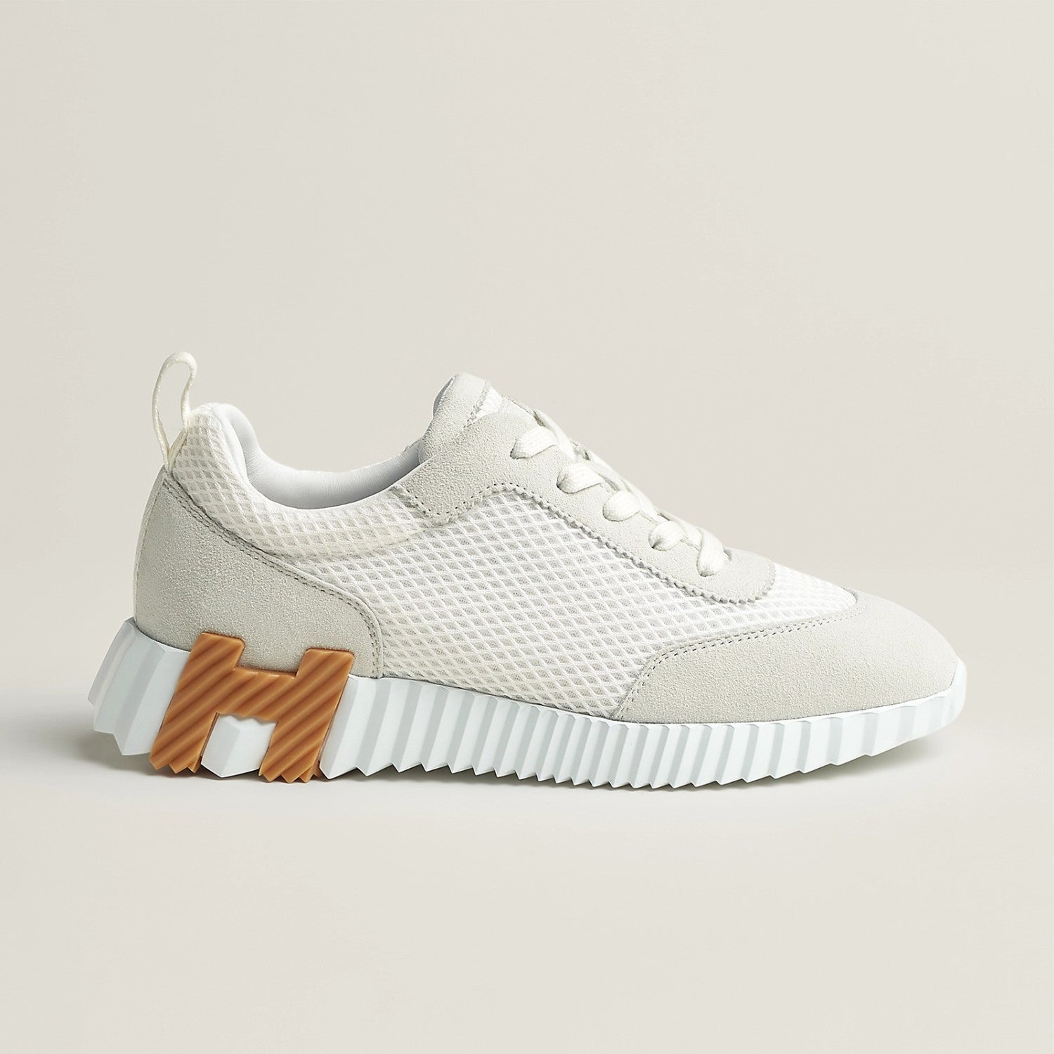 Hermes Bouncing Sneakers Men's Solid Color Leather and Suede Mesh Low-Top Lace-Up Shoes #77212