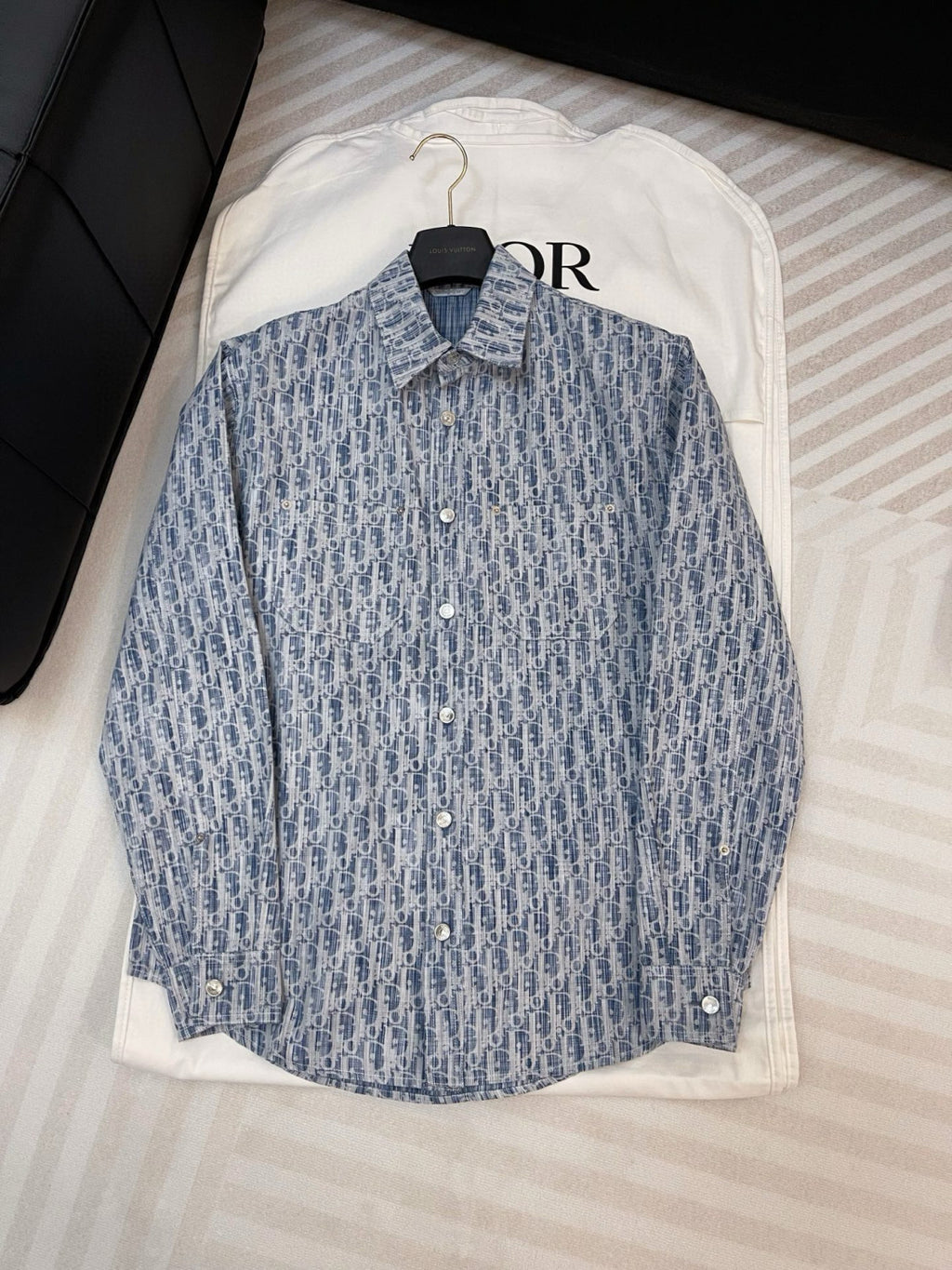 Dior Men's Spring/Autumn Alphabet Print Single-Breasted Long-Sleeved Denim Shirt #77785