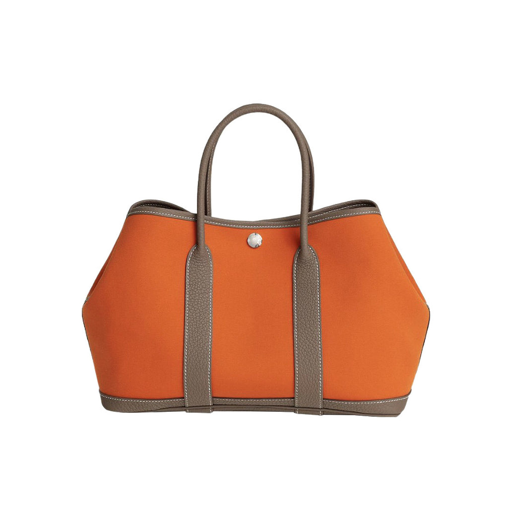 Hermes Garden Party 30 Women's Silver Buckle Colour Blocking Canvas and Calfskin Tote Bag Bags #76891