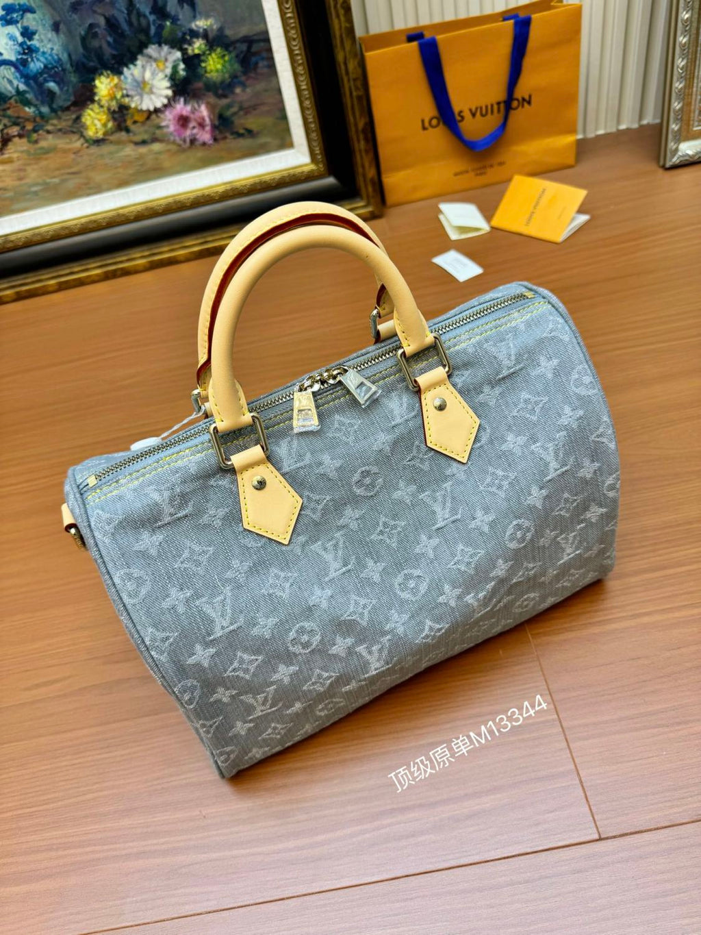 Louis Vuitton SPEEDY SOFT 30 Women's Brown Detachable Adjustable Strap Denim Shoulder Crossbody Bag Bags Tote #76455