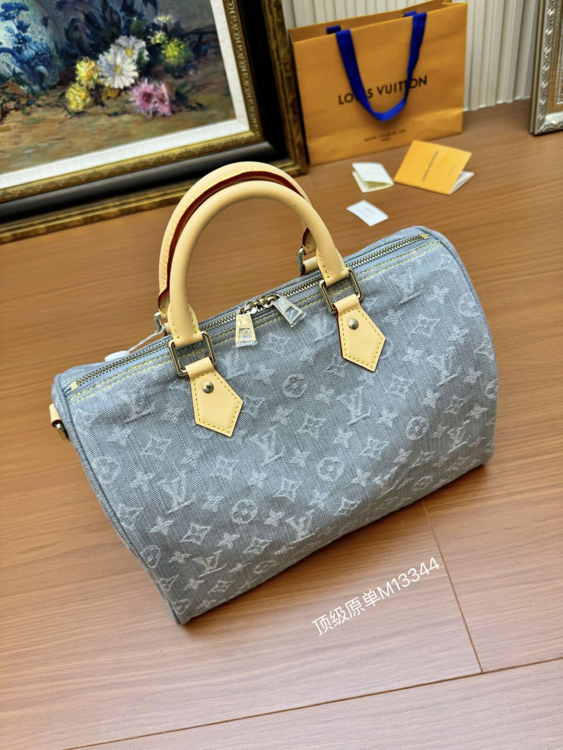 Louis Vuitton SPEEDY SOFT 30 Women's Brown Detachable Adjustable Strap Denim Shoulder Crossbody Bag Bags Tote #76455