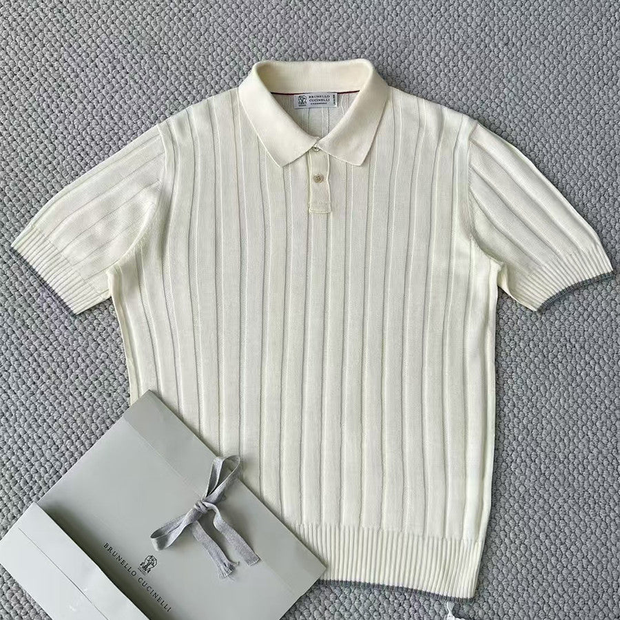 Brunello Cucinelli Men's Spring And Summer Solid Color Lapel Fitted Short Sleeve Polo Shirt Ngvp #1447