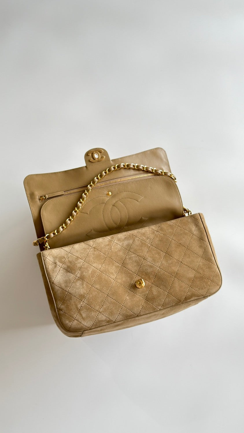 Chanel 2026 Spring/summer Maxi Clutch Bag Brown Suede With Metal Chain Stylish And Elegant Handbag  Bags #196600