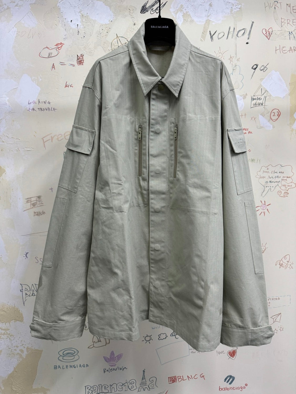 Balenciaga Men's Spring And Summer Solid Color Zipper Pocket Single Breasted Long Sleeve Shirt #75849