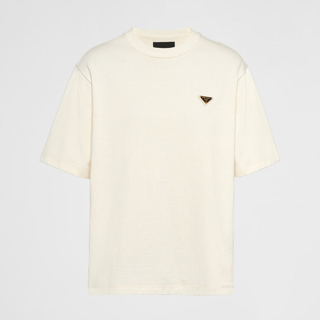Prada Men's Summer White Cotton Round Neck Regular Fit Short Sleeve T-Shirt #99812