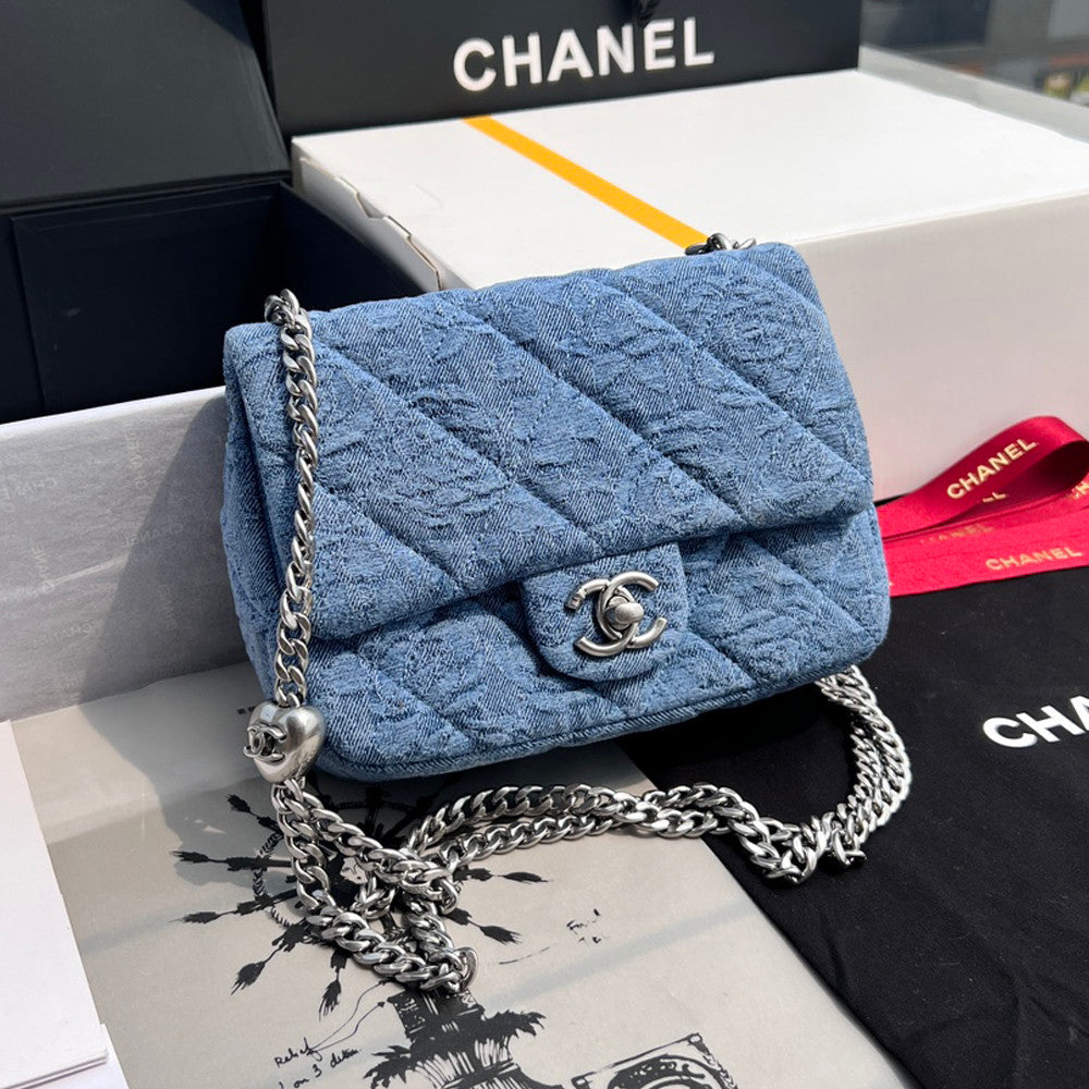Chanel Women's Classic Chain Blue Gradient Denim Flap Shoulder Crossbody Bag Bags #76193