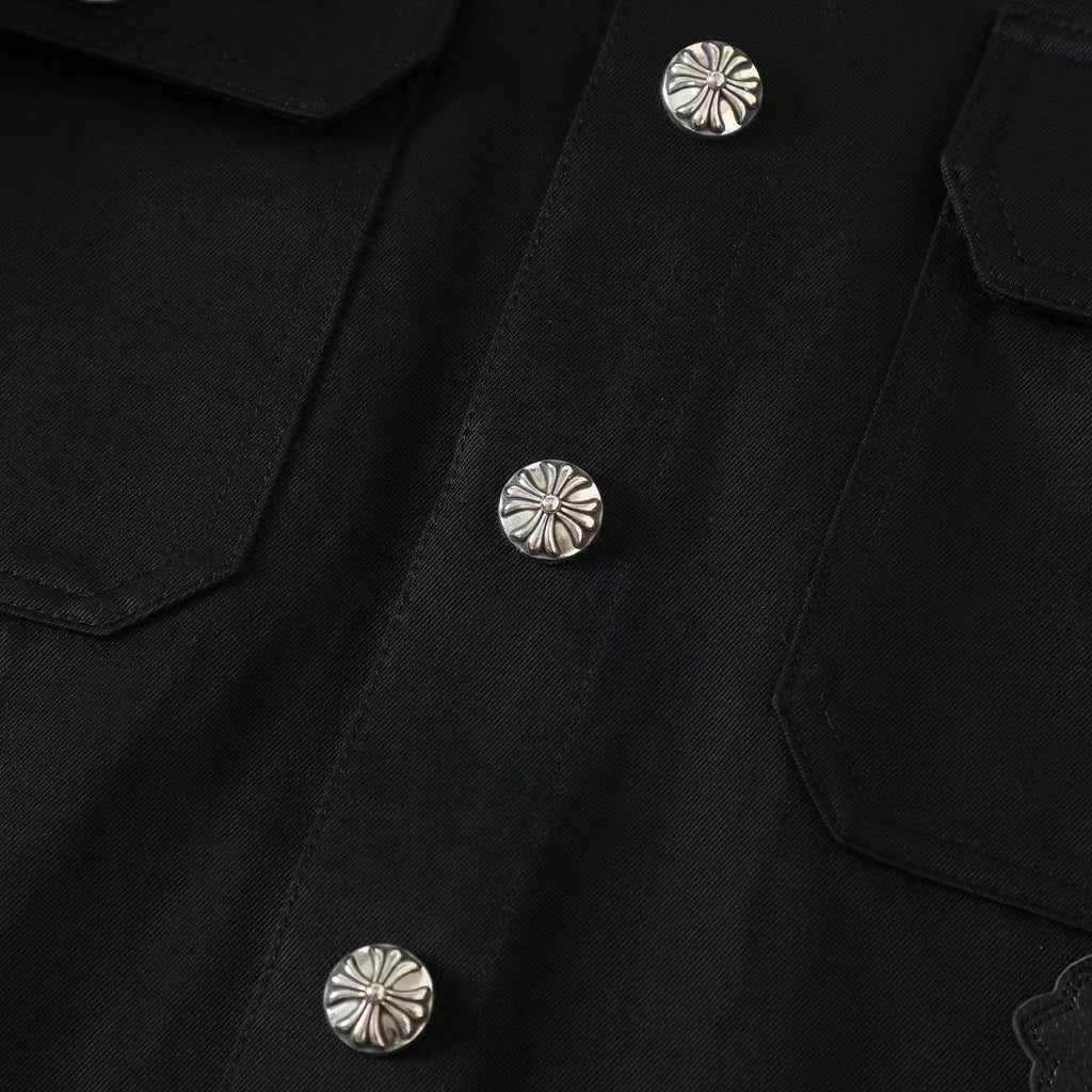 Chrome Hearts Men's Spring/Fall Fashion Casual Collared Single-Breasted Solid-Color Shirt Jacket with Loose-Fit Waist-Tie Workwear Pants Suit Set #78853