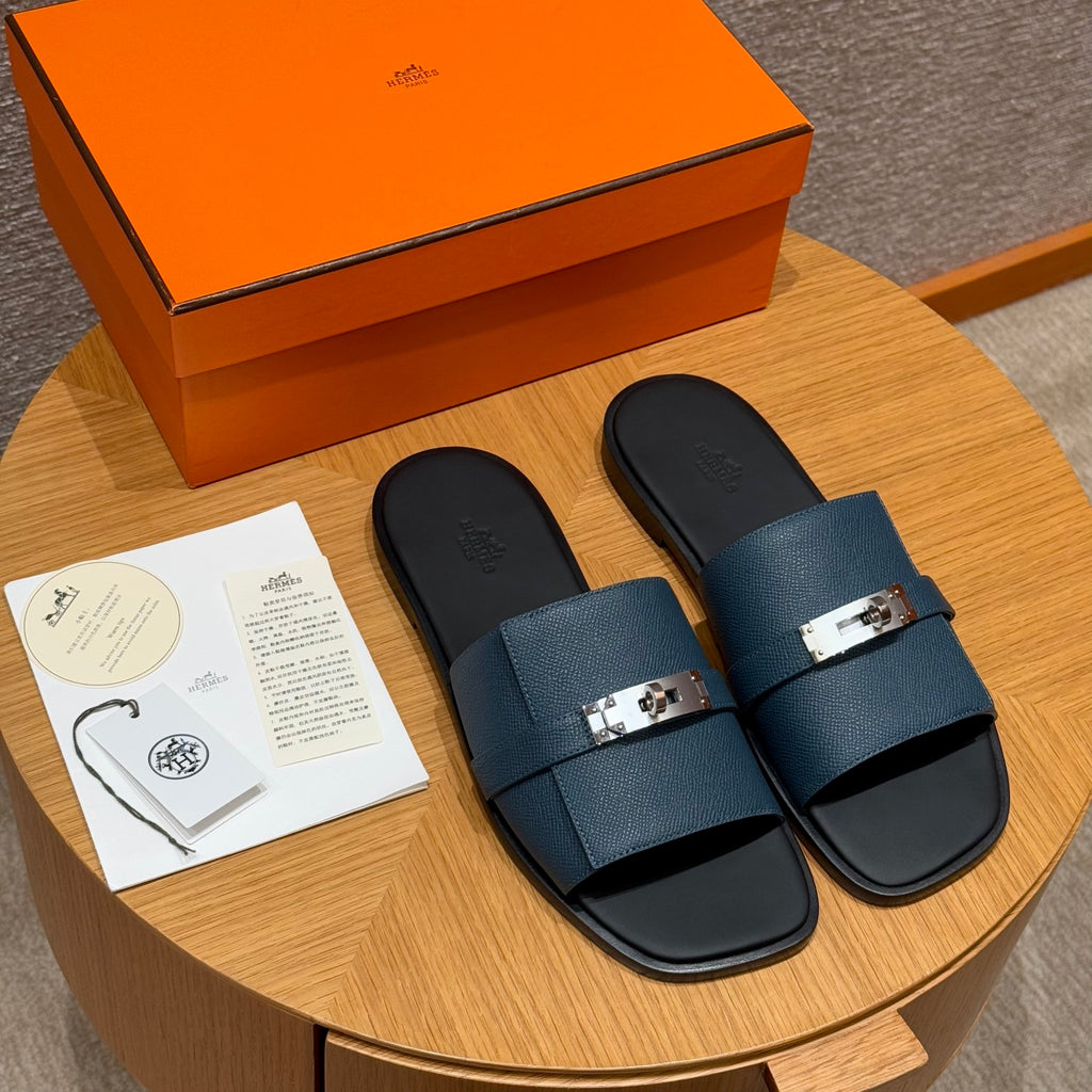 Hermes Gabriel Men's Summer Fashion Comfortable Logo Sandals Leather Casual Slippers #81144