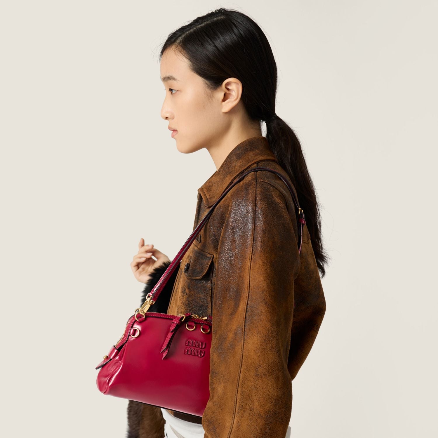 MiuMiu Women's Caprice Calfskin Small Backpack Shoulder Bag Fashionable Brown Clutch Retro Brown 5BF131 #195045