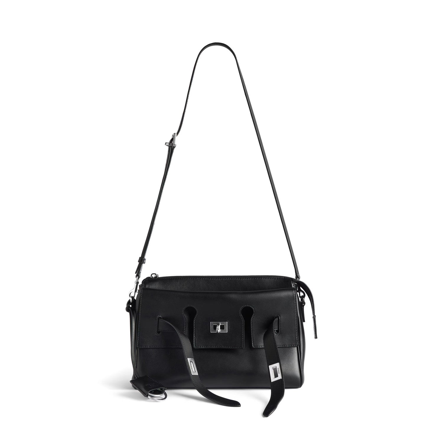 Balenciaga Bel Air Men's Solid Color Distressed Silver Metal Accessory Cowhide Messenger Bag Shoulder Bags #77339