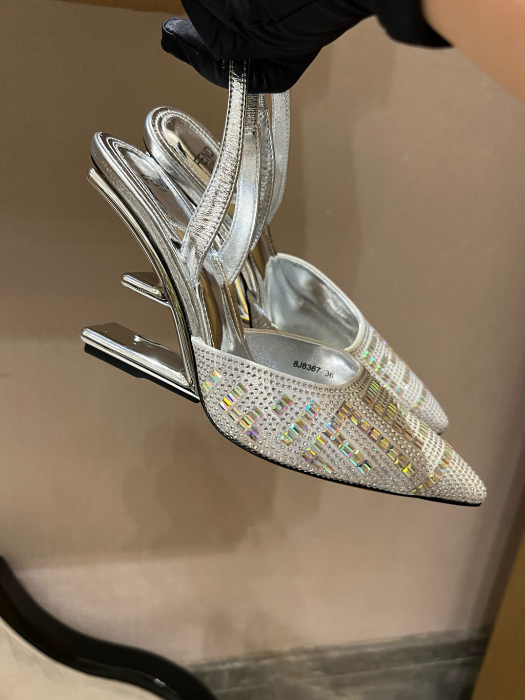 Fendi Women's Spring/Fall Fashion Classic Pointed-Toe Leather Metal Diagonal F-Shaped 3D Heel High Heels Shoes #78767