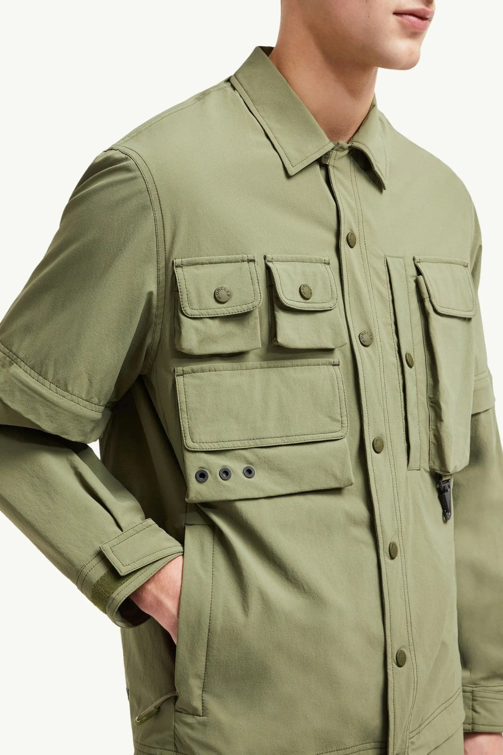 Moncler Men's Spring/Fall Casual Single-Breasted Solid Color Multi Pocket Detachable Sleeve Workwear Jacket #78895