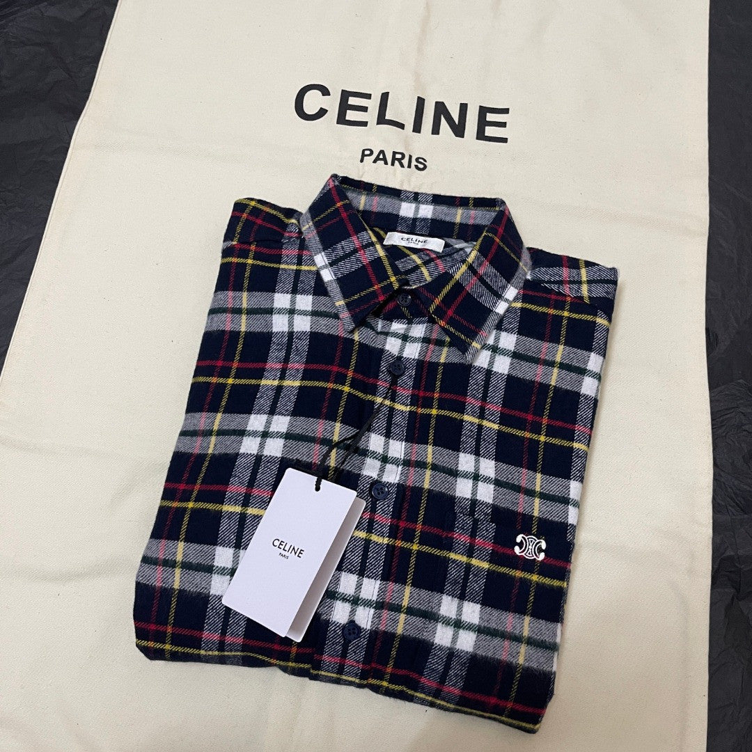 Celine Relaxed Shirt in Brushed Checked Wool #335061