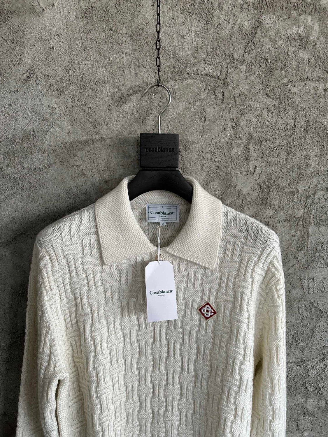 Casablanca Men's Spring Spring Autumn Beige Cozy Pullover Wool Polo Neck Knit Long Sleeve Sweater #73574