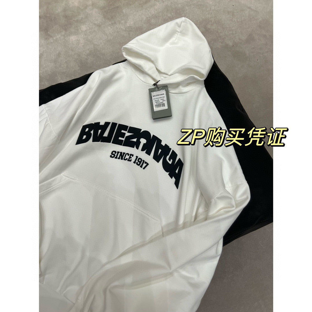 Balenciaga Back Flip Round Hoodie Oversize In Black Mirror Letter Hooded Sweatshirt Pullover #96248