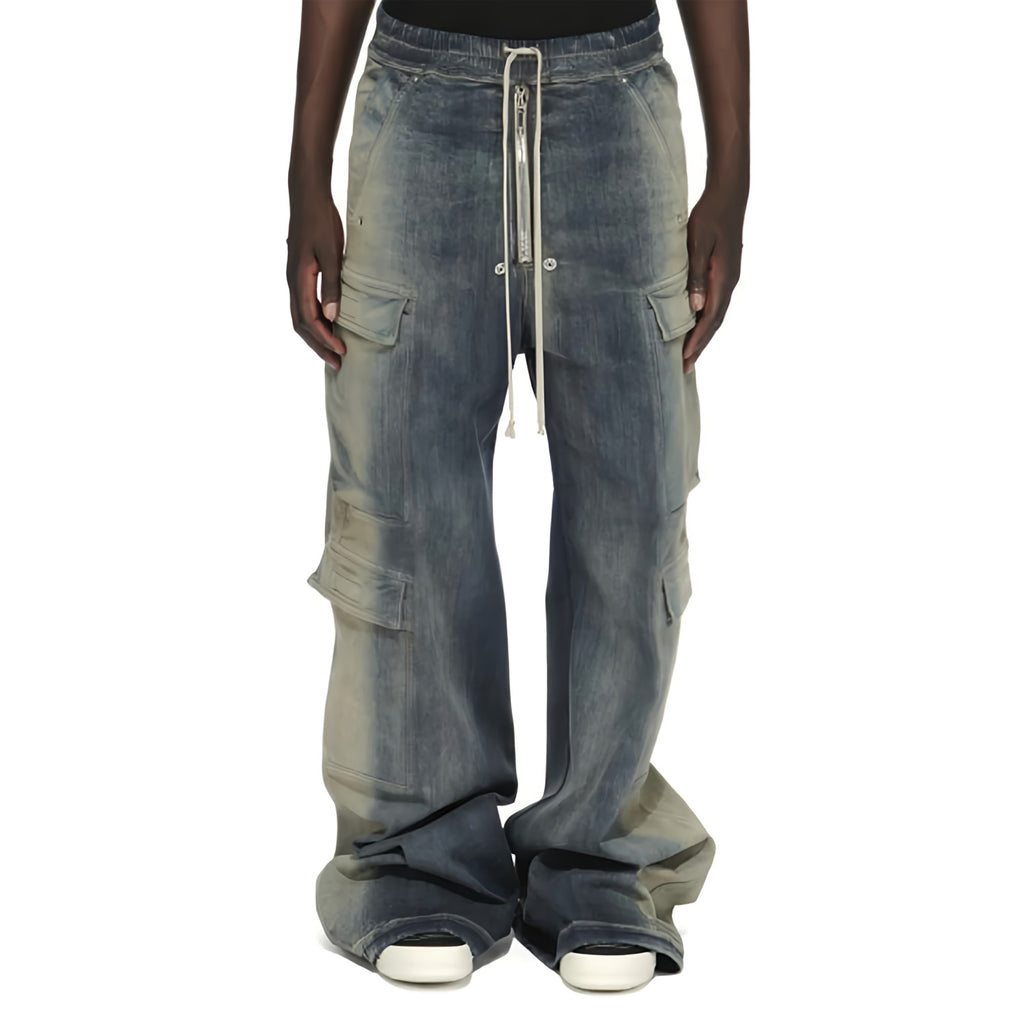 Rick Owens Men's Spring And Summer High Street Trend Gradient Pocket Denim Pants Retro Fashion Trend Loose Pants Ngvp #1743