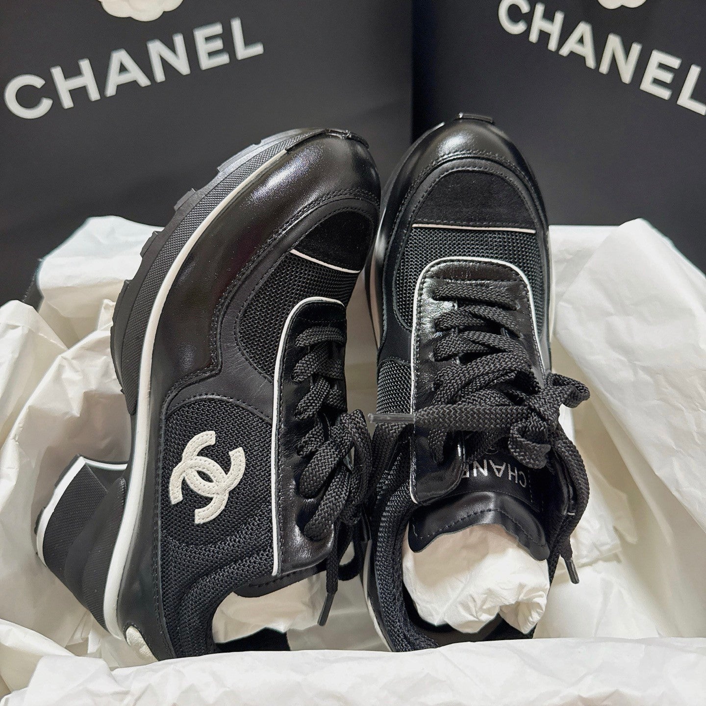 Chanel Women's Spring/Fall Fashion Classic Color Block Round Toe Lace Up Slip On Low Top Chunky Heel Sneakers Casual Shoes #78988