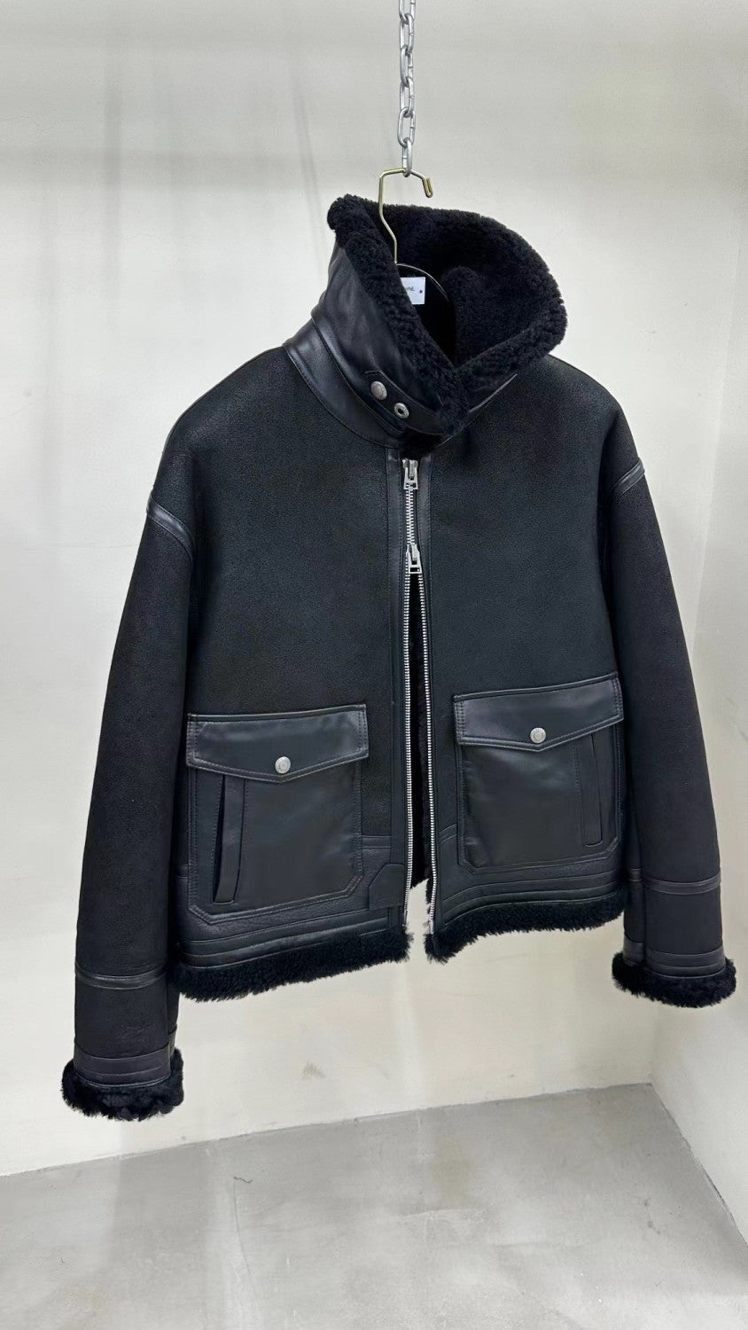 Tom Ford Men's Winter Black Fur Patchwork Long Sleeve Zipper Jacket #98478
