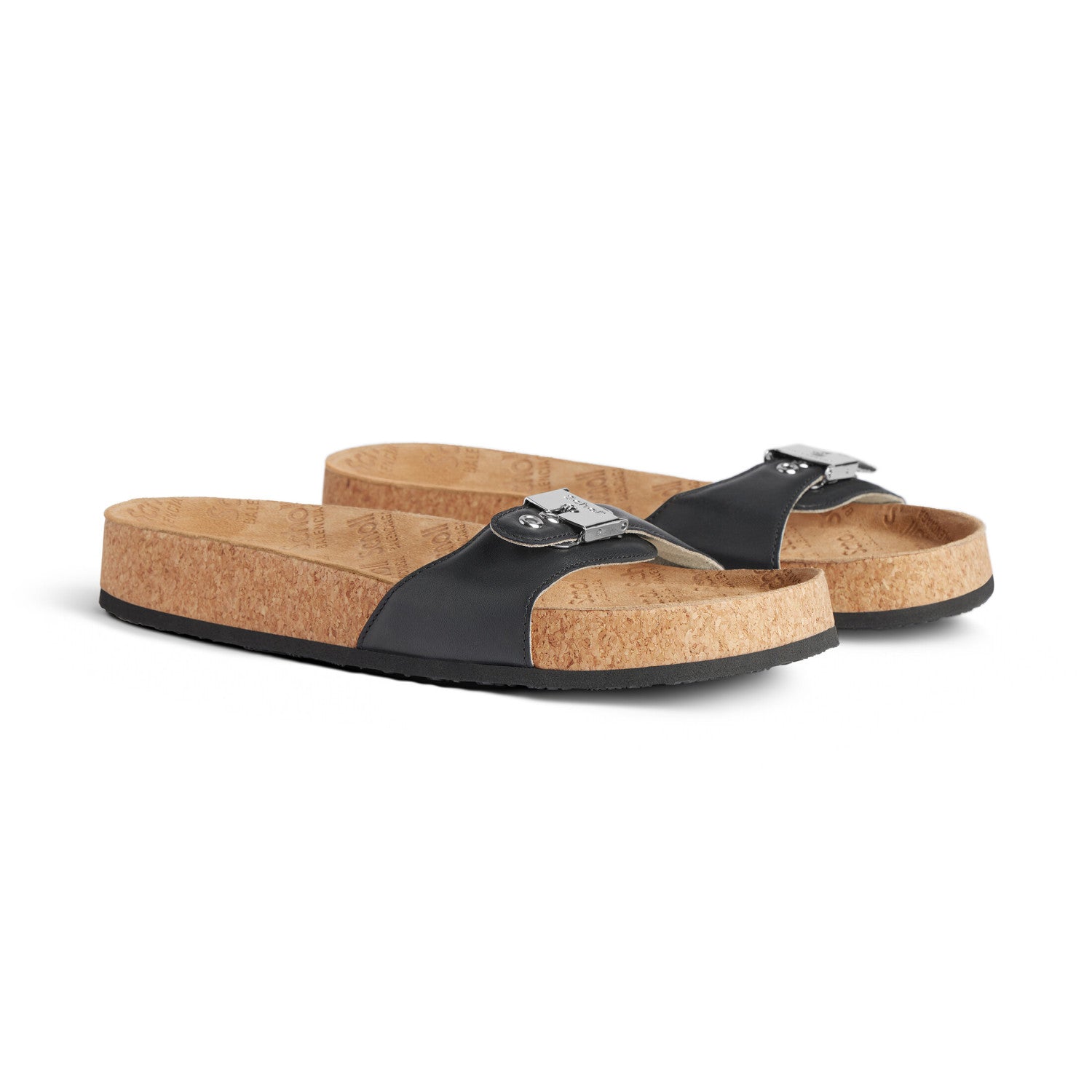 Balenciaga Scholl Men's and Women's Summer Black Cowhide Leather Flat Sandals Slippers Shoes #77655