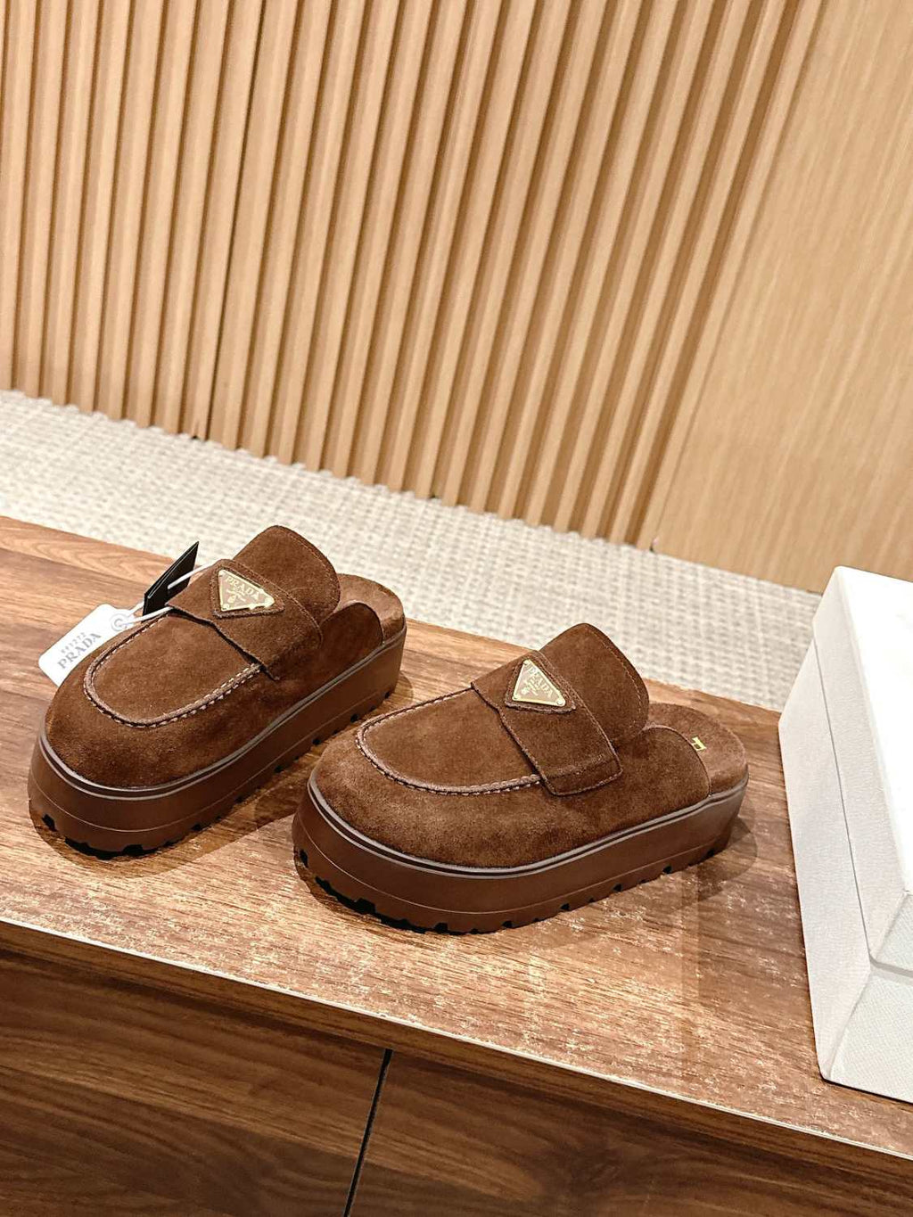 Prada Women's Spring And Summer Solid Color Suede Round Head Overfoot Leather Birkenstocks Slippers Shoes #76559