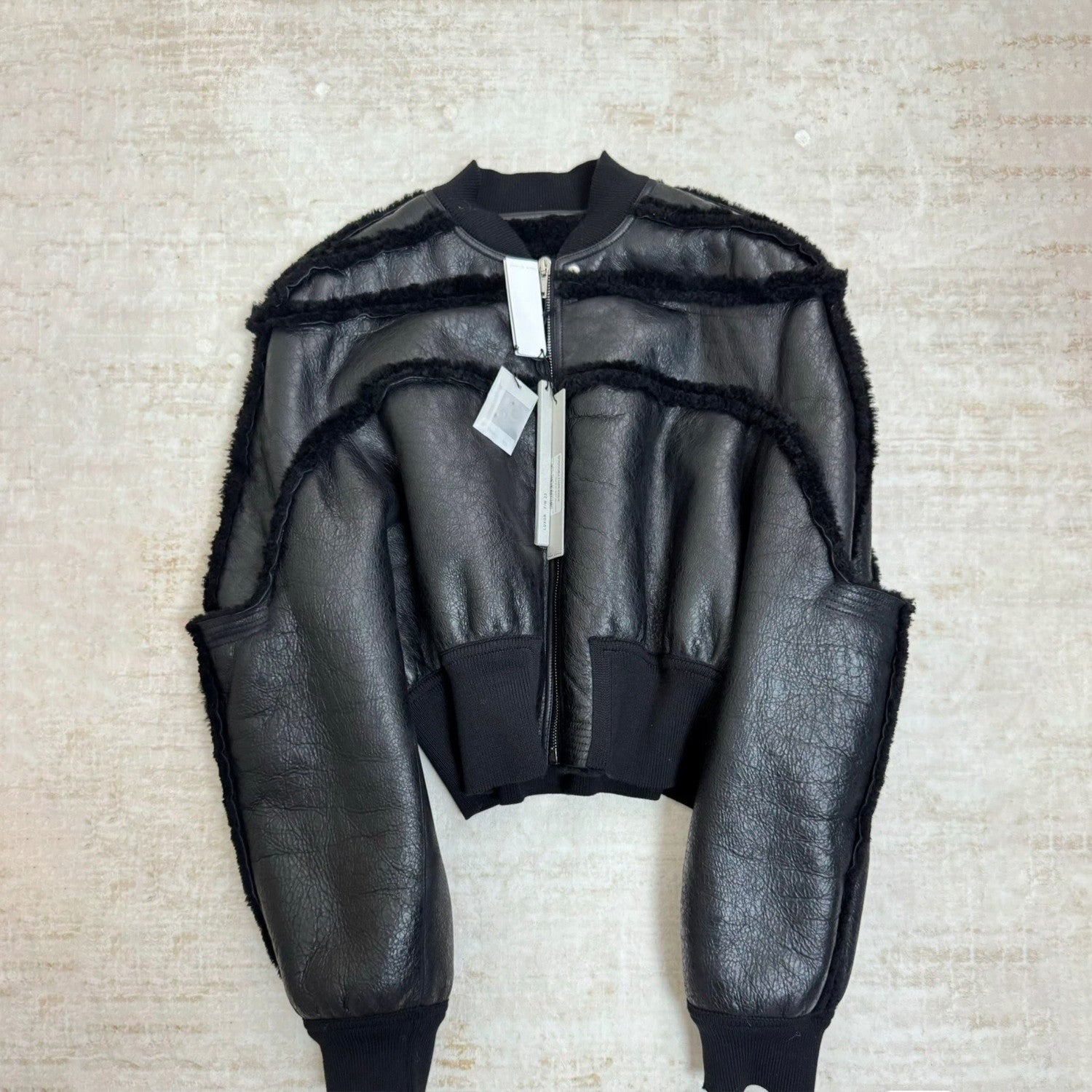 Rick Owens Ro Fur One Autumn And Winter New Fashion Splicing Leather Jacket Coat High Street Trend Hip Hop Dark Style Warm Coat Ngvp #9719