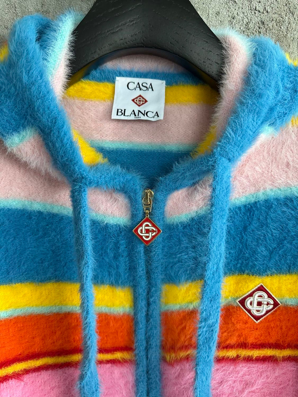 Casablanca Men's and Women's Spring/Autumn Color-block Striped Hooded Zipper Long-sleeved Jacket and Casual Drawstring Shorts Set Suit #77329