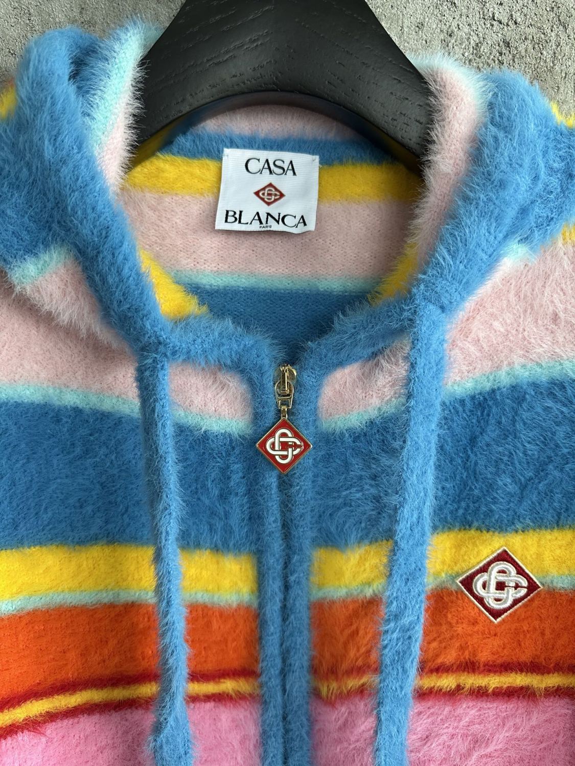Casablanca Men's and Women's Spring/Autumn Color-block Striped Hooded Zipper Long-sleeved Jacket and Casual Drawstring Shorts Set Suit #77329